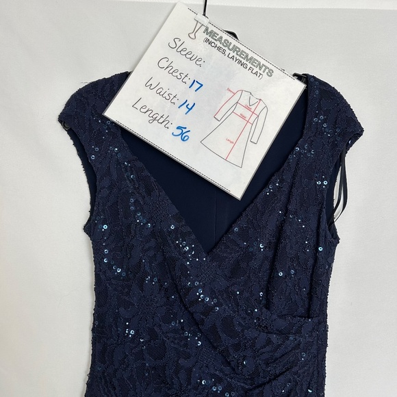 Lauren Ralph Lauren Evening Full Length Navy Blue‎ Lace and Beaded Dress - Picture 9 of 9